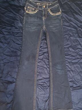 Girls' Dark Blue Bootcut Jeans with Contrast Stitching